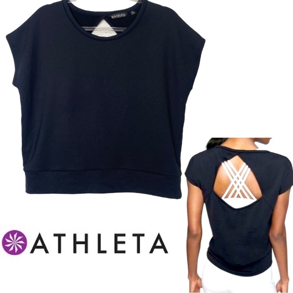Athleta Tops Athleta Womens Be Open French Terry Black Short Sleeve